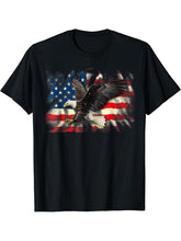 Bald Eagle Vintage American Flag Patriotic USA 4th Of July T-Shirt 180G 100% Cotton Printed Round Neck Short-Sleeve T-Shirt, Gifts for Men Dad Husband Grandpa, S-XXXL, Black