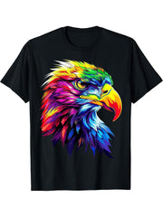Eagle Pop Art Rainbow Colors Falconer Hunter Bald Eagle T-Shirt, Small, Black 180G 100% Cotton Printed Round Neck Short-Sleeve T-Shirt, Gifts for Men Dad Husband Grandpa, S-XXXL, Black