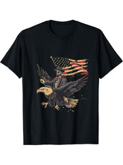 4th Of July Abraham Lincoln Bald Eagle Fourth Of July USA T-Shirt 180G 100% Cotton Printed Round Neck Short-Sleeve T-Shirt, Gifts for Men Dad Husband Grandpa, S-XXXL, Black