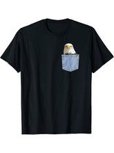 Freedom Patriotic Bald Eagle Pocket shirt Funny Bird Animal T-Shirt 180G 100% Cotton Printed Round Neck Short-Sleeve T-Shirt, Gifts for Men Dad Husband Grandpa, S-XXXL, Black