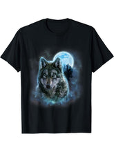 T-Shirt, Grey Wolf Hunting Ground, Icy Moon, Forest, Galaxy T-Shirt 180G 100% Cotton Printed Round Neck Short-Sleeve T-Shirt, Gifts for Men Dad Husband Grandpa, S-XXXL, Black