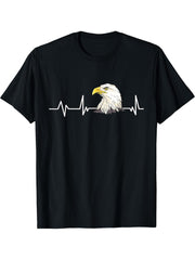 Bald Eagle Heartbeat Gift Bald Eagle T-Shirt 180G 100% Cotton Printed Round Neck Short-Sleeve T-Shirt, Gifts for Men Dad Husband Grandpa, S-XXXL, Black