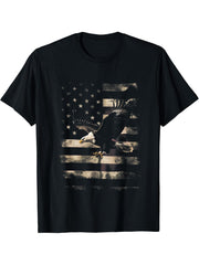 Bald Eagle 4th of July USA Flag Patriotic Distressed Gifts T-Shirt 180G 100% Cotton Printed Round Neck Short-Sleeve T-Shirt, Gifts for Men Dad Husband Grandpa, S-XXXL, Black