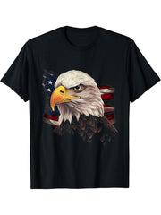 American Bald Eagle American Flag USA Bald Eagle T-Shirt 180G 100% Cotton Printed Round Neck Short-Sleeve T-Shirt, Gifts for Men Dad Husband Grandpa, S-XXXL, Black