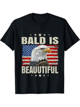 Bald Is Beautiful 4th of July Independence Day Bald Eagle T-Shirt 180G 100% Cotton Printed Round Neck Short-Sleeve T-Shirt, Gifts for Men Dad Husband Grandpa, S-XXXL, Black