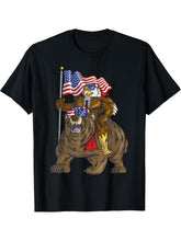 4th of July Boys Proud American Bald Eagle Bear T-Shirt 180G 100% Cotton Printed Round Neck Short-Sleeve T-Shirt, Gifts for Men Dad Husband Grandpa, S-XXXL, Black
