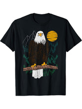 Bald eagle Design forest animal american tree art Graphic T-Shirt 180G 100% Cotton Printed Round Neck Short-Sleeve T-Shirt, Gifts for Men Dad Husband Grandpa, S-XXXL, Black