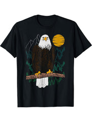 Bald eagle Design forest animal american tree art Graphic T-Shirt 180G 100% Cotton Printed Round Neck Short-Sleeve T-Shirt, Gifts for Men Dad Husband Grandpa, S-XXXL, Black