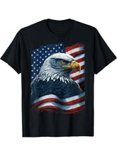 Bald Eagle Proud Patriotic American US Flag 4th Of July T-Shirt 180G 100% Cotton Printed Round Neck Short-Sleeve T-Shirt, Gifts for Men Dad Husband Grandpa, S-XXXL, Black
