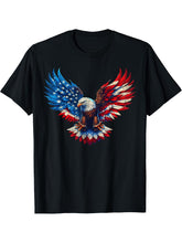 American Flag Bald Eagle Patriotic Eagle 4th of July USA T-Shirt 180G 100% Cotton Printed Round Neck Short-Sleeve T-Shirt, Gifts for Men Dad Husband Grandpa, S-XXXL, Black