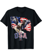 Majestic American Bald Eagle With Usa Flag 4Th Of July T-Shirt 180G 100% Cotton Printed Round Neck Short-Sleeve T-Shirt, Gifts for Men Dad Husband Grandpa, S-XXXL, Black
