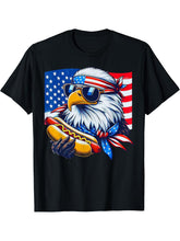 Funny Bald Eagle Hotdog American Flag 4th Of July Patriotic T-Shirt 180G 100% Cotton Printed Round Neck Short-Sleeve T-Shirt, Gifts for Men Dad Husband Grandpa, S-XXXL, Black