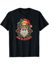 Funny Rasta Jah Blessings Rastafarian Santa Claus Christmas T-Shirt 180G 100% Cotton Printed Round Neck Short-Sleeve T-Shirt, Gifts for Men Dad Husband Grandpa, S-XXXL, Black