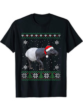 Santa Tapir Ugly Sweater Animals Christmas Pajama T-Shirt 180G 100% Cotton Printed Round Neck Short-Sleeve T-Shirt, Gifts for Men Dad Husband Grandpa, S-XXXL, Black