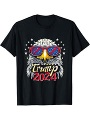 Bald Eagle Sunglasses Vintage Donald Trump 2024 T-Shirt 180G 100% Cotton Printed Round Neck Short-Sleeve T-Shirt, Gifts for Men Dad Husband Grandpa, S-XXXL, Black