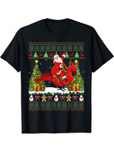Xmas Sweater Ugly Santa Riding Cardinal Bird Christmas T-Shirt 180G 100% Cotton Printed Round Neck Short-Sleeve T-Shirt, Gifts for Men Dad Husband Grandpa, S-XXXL, Black