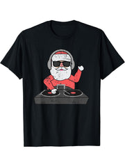 DJ Santa Shirt DJ Deep House Music Professional DJ Shirt 180G 100% Cotton Printed Round Neck Short-Sleeve T-Shirt, Gifts for Men Dad Husband Grandpa, S-XXXL, Black