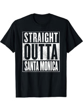 Santa Monica - Retro Straight Outta Santa Monica T-Shirt 180G 100% Cotton Printed Round Neck Short-Sleeve T-Shirt, Gifts for Men Dad Husband Grandpa, S-XXXL, Black