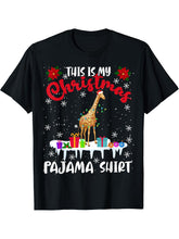 This Is My Christmas Pajama Shirt X-mas Light Santa Giraffe T-Shirt 180G 100% Cotton Printed Round Neck Short-Sleeve T-Shirt, Gifts for Men Dad Husband Grandpa, S-XXXL, Black