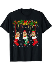 Pomeranian In Sock Xmas Reindeer Santa ELF Dog T-Shirt 180G 100% Cotton Printed Round Neck Short-Sleeve T-Shirt, Gifts for Men Dad Husband Grandpa, S-XXXL, Black