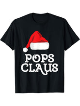 Pops Claus Christmas Santa's Hat Pajama Family Xmas T-Shirt 180G 100% Cotton Printed Round Neck Short-Sleeve T-Shirt, Gifts for Men Dad Husband Grandpa, S-XXXL, Black