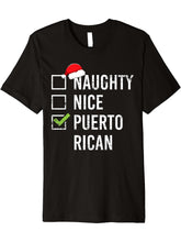 Naughty Nice Puerto Rican T-Shirt Rico Christmas Santa Gift 180G 100% Cotton Printed Round Neck Short-Sleeve T-Shirt, Gifts for Men Dad Husband Grandpa, S-XXXL, Black