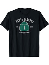 Santa Barbara PCH Shirt Vintage Pacific Coast Highway Tee T-Shirt 180G 100% Cotton Printed Round Neck Short-Sleeve T-Shirt, Gifts for Men Dad Husband Grandpa, S-XXXL, Black