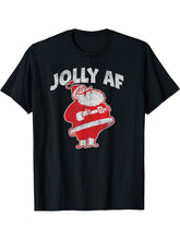 Vintage Faded Laughing Retro Santa - Jolly AF T-Shirt 180G 100% Cotton Printed Round Neck Short-Sleeve T-Shirt, Gifts for Men Dad Husband Grandpa, S-XXXL, Black