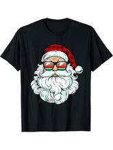 Santa Face Retro Sunglasses Christmas Boy Girl Men Women T-Shirt 180G 100% Cotton Printed Round Neck Short-Sleeve T-Shirt, Gifts for Men Dad Husband Grandpa, S-XXXL, Black