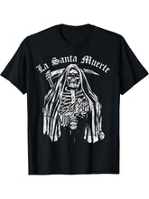 La Santa Muerte T-Shirt 180G 100% Cotton Printed Round Neck Short-Sleeve T-Shirt, Gifts for Men Dad Husband Grandpa, S-XXXL, Black