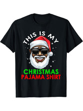 African American Santa Claus Christmas Pajama Shirt MenWomen T-Shirt 180G 100% Cotton Printed Round Neck Short-Sleeve T-Shirt, Gifts for Men Dad Husband Grandpa, S-XXXL, Black