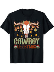 Howdy Santa Claus Retro Groovy Cowboy Western Christmas T-Shirt 180G 100% Cotton Printed Round Neck Short-Sleeve T-Shirt, Gifts for Men Dad Husband Grandpa, S-XXXL, Black