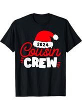 Funny Cousin Crew Santa Hat Matching Christmas Family Group T-Shirt 180G 100% Cotton Printed Round Neck Short-Sleeve T-Shirt, Gifts for Men Dad Husband Grandpa, S-XXXL, Black