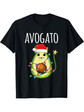 Avogato for Women Santa Avocado Cat Funny Christmas Cat T-Shirt 180G 100% Cotton Printed Round Neck Short-Sleeve T-Shirt, Gifts for Men Dad Husband Grandpa, S-XXXL, Black