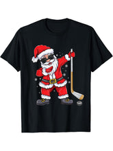 Dabbing Santa Ice Hockey Boy Girl Boys Girls funny Christmas T-Shirt 180G 100% Cotton Printed Round Neck Short-Sleeve T-Shirt, Gifts for Men Dad Husband Grandpa, S-XXXL, Black