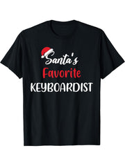 Santas Favorite Keyboardist Christmas Funny Gift keyboard T-Shirt 180G 100% Cotton Printed Round Neck Short-Sleeve T-Shirt, Gifts for Men Dad Husband Grandpa, S-XXXL, Black