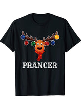 Santa Reindeer Prancer Xmas Group Costume T-Shirt 180G 100% Cotton Printed Round Neck Short-Sleeve T-Shirt, Gifts for Men Dad Husband Grandpa, S-XXXL, Black