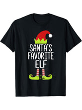 Santa's Favorite Elf Shirt Christmas Family Elf Costume Tee 180G 100% Cotton Printed Round Neck Short-Sleeve T-Shirt, Gifts for Men Dad Husband Grandpa, S-XXXL, Black