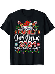 Family Christmas 2024 Matching Squad Santa Red Plaid Xmas T-Shirt 180G 100% Cotton Printed Round Neck Short-Sleeve T-Shirt, Gifts for Men Dad Husband Grandpa, S-XXXL, Black
