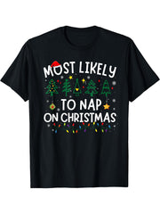 Santa Family Pajama Matching T-Shirt 180G 100% Cotton Printed Round Neck Short-Sleeve T-Shirt, Gifts for Men Dad Husband Grandpa, S-XXXL, Black