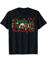 Retro Santa's Favorite Pharmacy Tech Christmas Pharmacist T-Shirt 180G 100% Cotton Printed Round Neck Short-Sleeve T-Shirt, Gifts for Men Dad Husband Grandpa, S-XXXL, Black