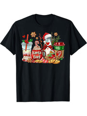Santa Fuel Coffee Cups Merry Christmas Coffee Drinking Lover T-Shirt 180G 100% Cotton Printed Round Neck Short-Sleeve T-Shirt, Gifts for Men Dad Husband Grandpa, S-XXXL, Black