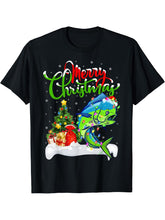 Holiday Xmas Tree Lights Santa Hat Mahi Mahi Fish Christmas T-Shirt 180G 100% Cotton Printed Round Neck Short-Sleeve T-Shirt, Gifts for Men Dad Husband Grandpa, S-XXXL, Black