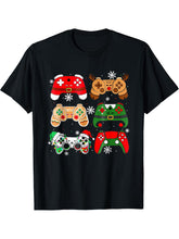 Boys Christmas Shirt Santa Elf Gaming Controllers Gamer Xmas T-Shirt 180G 100% Cotton Printed Round Neck Short-Sleeve T-Shirt, Gifts for Men Dad Husband Grandpa, S-XXXL, Black