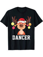 Funny Santa Reindeer Dancer Christmas Group Costume T-Shirt 180G 100% Cotton Printed Round Neck Short-Sleeve T-Shirt, Gifts for Men Dad Husband Grandpa, S-XXXL, Black