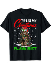 This Is My Christmas Pajama Shirt Maine Coon Cat Santa Hat T-Shirt 180G 100% Cotton Printed Round Neck Short-Sleeve T-Shirt, Gifts for Men Dad Husband Grandpa, S-XXXL, Black