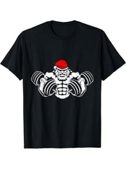 Funny Christmas Santa T-Shirt - Workout Gym Rat Xmas Humor 180G 100% Cotton Printed Round Neck Short-Sleeve T-Shirt, Gifts for Men Dad Husband Grandpa, S-XXXL, Black
