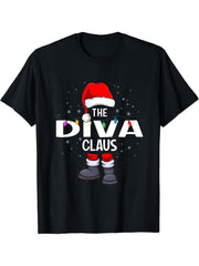 The Diva Claus Matching Christmas Pajama T-Shirt 180G 100% Cotton Printed Round Neck Short-Sleeve T-Shirt, Gifts for Men Dad Husband Grandpa, S-XXXL, Black