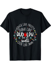 Retro Dance Like Frosty Shine like Rudolph Give Like Santa T-Shirt 180G 100% Cotton Printed Round Neck Short-Sleeve T-Shirt, Gifts for Men Dad Husband Grandpa, S-XXXL, Black