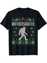 Ugly Christmas Family Sasquatch Brother T-shirt T-Shirt 180G 100% Cotton Printed Round Neck Short-Sleeve T-Shirt, Gifts for Men Dad Husband Grandpa, S-XXXL, Black